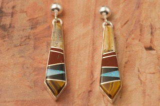 Calvin Begay Genuine Picture Jasper Sterling Silver Earrings